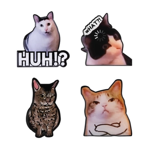 Funny cat meme pin badge set featuring four unique viral internet cat expressions