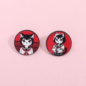 Cute Cartoon Cat Enamel Pin Sailor Suit Anime Kitty Brooch Zinc Alloy Round Badge Jewelry For Backpack Jacket Hat Decoration