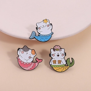 Cute Cartoon Mermaid Cat Enamel Pin Alloy Purrmaid Brooch Ocean Shell Star Badge For Backpack Clothing Animal Jewelry Gift