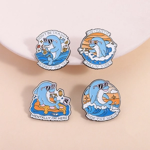 Lot de pins dauphins en émail avec slogans océaniques pour vêtements et sacs à dos