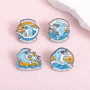 Ensemble de broches dauphins en émail avec slogans bleus pour vêtements et sacs
