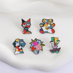 Picasso style abstract animal enamel brooch set with artistic colorful pin badges