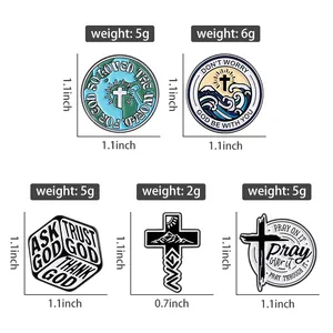 Size chart showing dimensions and weight for religious cross enamel lapel pins