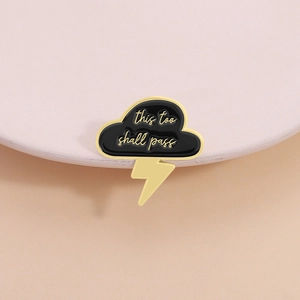 This Too Shall Pass Enamel Pin Creative Cloud Lightning Shape Alloy Brooch Motivational Slogan Pin For Clothes Backpack
