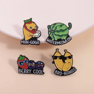 Creative Cartoon Fruit Enamel Pin Brooches Funny Punny Man-Gogh Watermeowlon Berry Cool Bro-Nanas Zinc Alloy Pins Badges Unisex Jewelry Gift