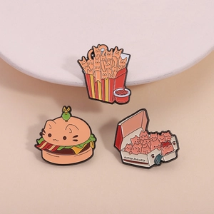 Broche Créative Chat de Restauration Rapide Émaillée Alliage de Zinc Chat Burger Frites Nuggets Badge Pins Pour Décoration de Vêtements Sac à Dos