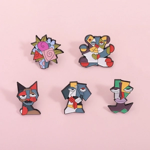 Abstract Artistic Enamel Brooch Pins Zinc Alloy Geometric Animals Flowers Faces Badges Aesthetic Fashion Jewelry Accessory