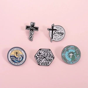 Religious Christian Enamel Pins Zinc Alloy Cross Earth Waves Bible Verse Badges Brooches For Clothes Bags Women Men Jewelry Gift