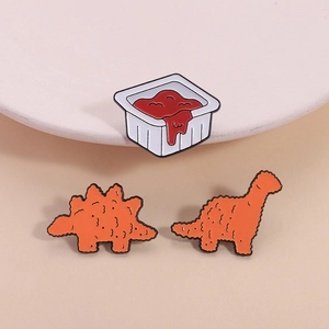 Creative dinosaur chicken nugget and sauce enamel pin set for backpacks and clothing