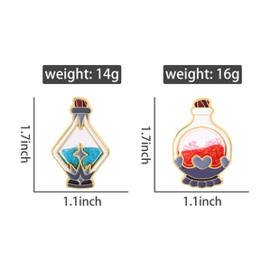 Détails des dimensions et poids des épinglettes de potions magiques avec paillettes