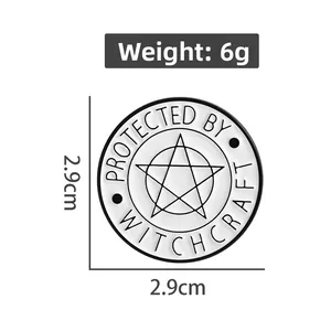 Detail view of 2.9cm enamel pin featuring witchcraft star design and size specifications