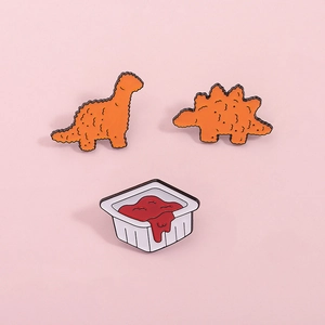 Creative Dinosaur Chicken Nugget Sauce Enamel Brooch Pin Zinc Alloy Cartoon Dino Food Badge For Backpack Clothing Accessory