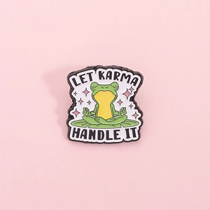 Funny Meditating Frog Enamel Brooch With Let Karma Handle It Slogan Cartoon Yoga Frog Lapel Pin Jewelry Gift For Friends