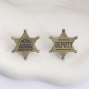 Retro Deputy Sheriff badges in antique bronze finish with Sunset Sarsaparilla logo
