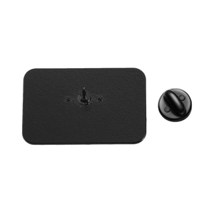 Close-up of the black matte metal brooch backplate with secure rubber clutch backing