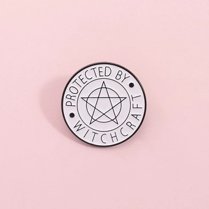Pentagram Protected By Witchcraft Round Enamel Pin Zinc Alloy Brooch Badge For Clothing Bags Backpacks Accessories Unisex Jewelry Gift