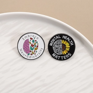 Pins en émail santé mentale créatifs avec motifs de cerveau et de tournesol