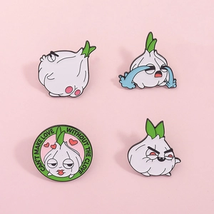 Funny Cartoon Garlic Enamel Pins Alloy Personalized Vegetable Emoji Badges For Clothes Bag Accessories Jewelry Gift
