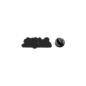 Detail view of the black matte metal brooch back with rubber clutch pin attachment