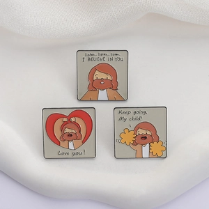 Set of three square Jesus cartoon enamel pins with inspirational quotes on white background