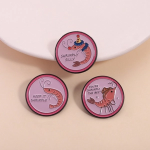 Set de tres pines de esmalte con diseños de gambas divertidas y juegos de palabras