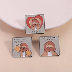Square enamel pins set with cartoon Jesus character and inspirational English quotes