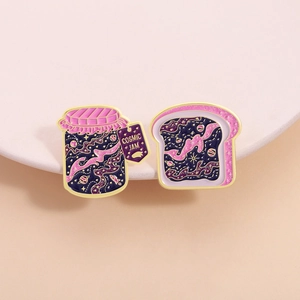 Ensemble de Broches Émaillées Créatives Cosmic Jam et Toast Ciel Étoilé Thème Galaxie Onirique en Alliage de Zinc pour Vêtements et Sac à Dos