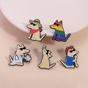 Pin's en Émail Chien Dessin Animé Alliage de Zinc Peint Badge Mignon Docteur Cowboy Arc-en-Ciel Café Chien Broche Cadeau