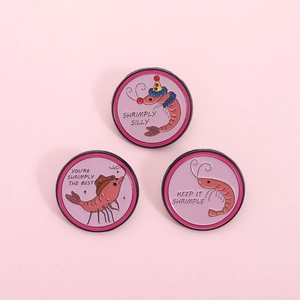 Divertido Broche De Esmalte De Camarón Redondo De Dibujos Animados Para Mujeres Hombres Aleación De Zinc Rosa Insignia De Animal Marino Shrimply Silly Simply The Best