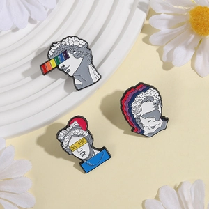 Artistic retro rainbow statue enamel pins featuring David and Venus sculpture designs
