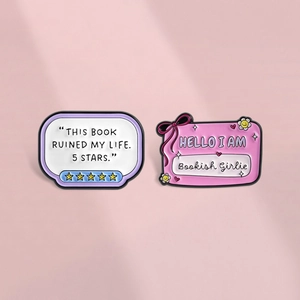 Ensemble de Broches en Émail avec Citation Anglaise Créative Nœud Rose Badge Bookish Girlie en Alliage Bijoux