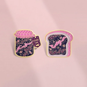 Creative Cosmic Jam Jar And Toast Enamel Brooch Set Purple Galaxy Starry Sky Zinc Alloy Badge For Clothes Bag Decoration Women Gift