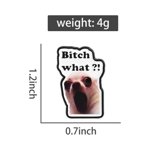 Funny enamel chihuahua pin with Bitch what text showing dimensions 1.2 x 0.7 inches