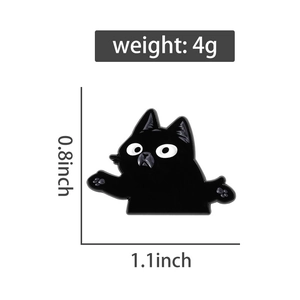 Detailed size specifications of the cute black cat enamel pin with dimensions and weight