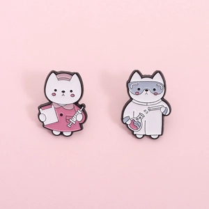 Cute Cartoon Cat Enamel Brooch Pins For Women Men Nurse Scientist Cat Metal Badge Jewelry Gift For Bag Clothes Accessories
