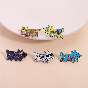 Pop Art Geometric Cartoon Dog Enamel Brooch Zinc Alloy Painted Animal Badge Pin Fashion Clothing Accessory Jewelry Gift