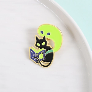 Cartoon black cat and green ghost enamel pin badge for Halloween backpack decoration