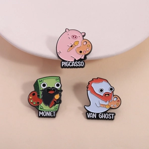 Creative Artist Parody Enamel Pin Set Pigcasso Monet Van Ghost Zinc Alloy Brooch Funny Metal Badge Jewelry Gift For Clothes