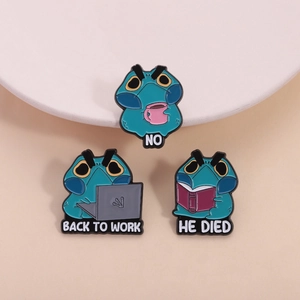 Pin's en Émail Grenouille Dessin Animé Amusant Broche en Alliage de Zinc Texte Humoristique Badge Animal pour Sac à Dos Vêtements Décor