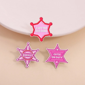 Broches Épingles en Émail Étoile de Shérif Rose en Alliage de Zinc Slogan Amusant Badge Cutie On Duty Sheriff I Get The Job Done pour Vêtements Chapeau Bijoux Cadeau