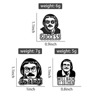 Détails de taille et poids pour épingles en émail de personnages en noir et blanc