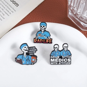 Skeleton medical enamel pin set with nursing quotes and stethoscope details