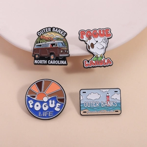 Retro Zinc Alloy Enamel Pins Set Nautical Lighthouse Surf Waves Van Rooster Brooches For Clothes Bags Backpacks Fashion Jewelry Accessories