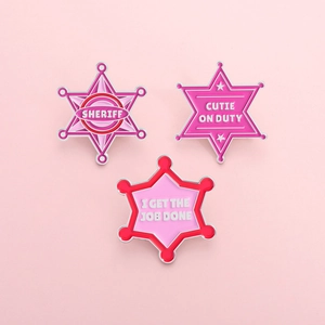 Sweet Pink Enamel Star Sheriff Badge Pins Set Cute Cutie On Duty Sheriff I Get The Job Done Alloy Brooches Jewelry For Bags Clothes