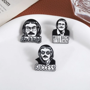 Set of 3 vintage enamel pins with quirky bearded characters and motivational quotes