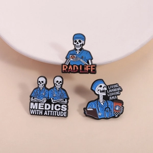 Funny Medical Skeleton Enamel Brooch Pin Medics With Attitude Rad Life Living Laughing Leaving AMA Skeleton Doctor Badge
