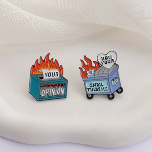 Creative fire shredder and trash can enamel pins for clothes and backpack decor