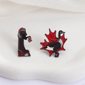 Funny Canada goose enamel pins set with maple leaf and flag for clothing accessories