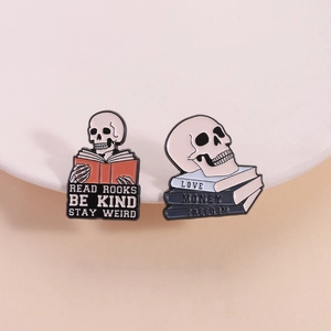 Halloween Horror Skull Book Combination Enamel Brooch Funny Skeleton Badge Dark Literary Style Decoration Creative Accessory