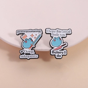 Funny Cartoon Frog Slacker Enamel Pin Doing Sidequests I Hope This Email Finds You Zinc Alloy Animal Brooch Badge For Bags